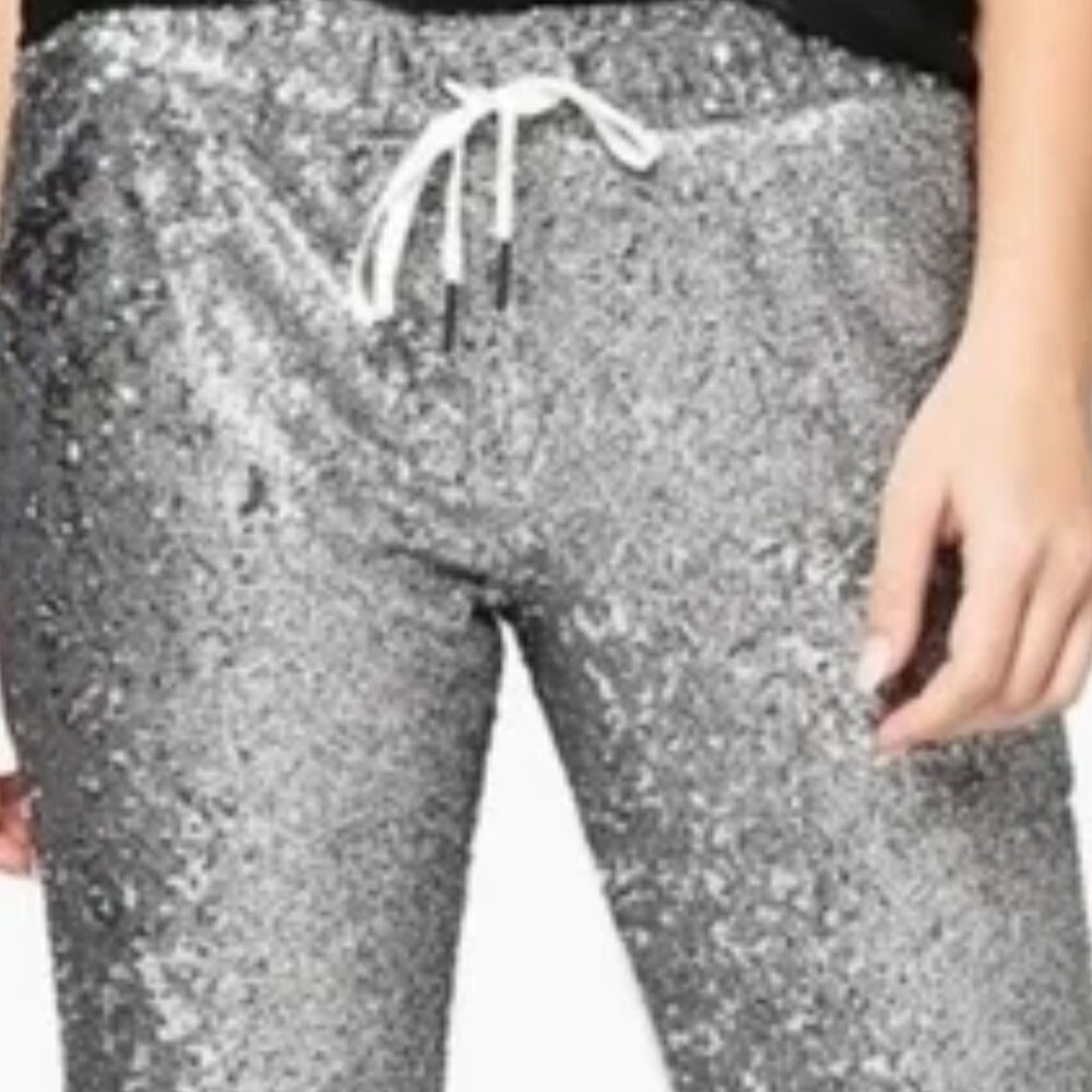 NWT David Lerner Silver Sequin Jogger Pant - Picture 16 of 16